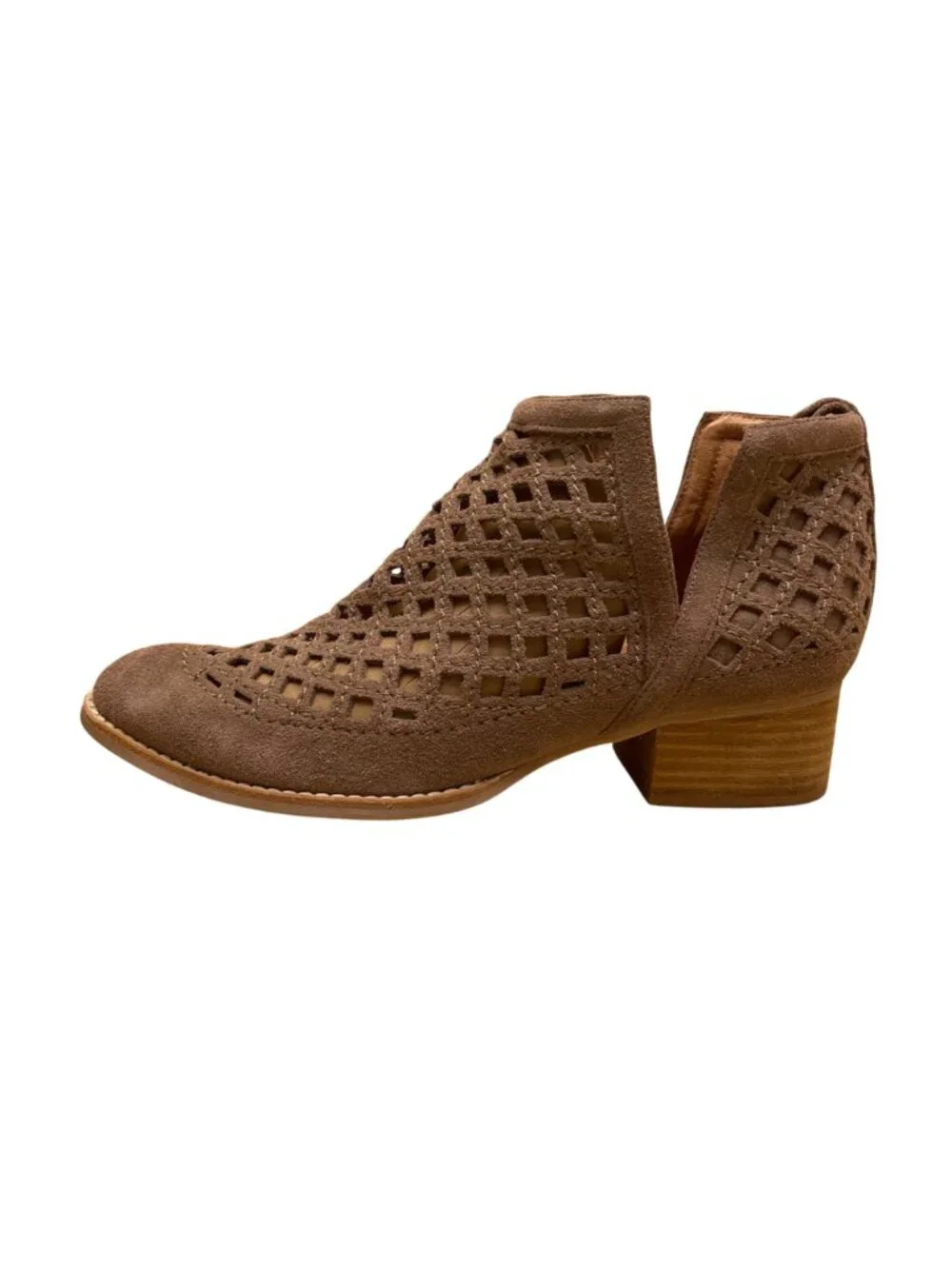 Jeffrey Campbell Women's Taupe Suede Cutout Western Block Heel Ankle Boots Sz 9